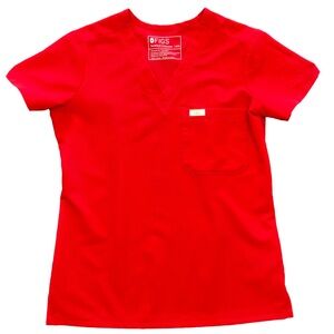 Women’s Figs Pop red Catarina one pocket scrub top gold logo NWT XXS PO 9322